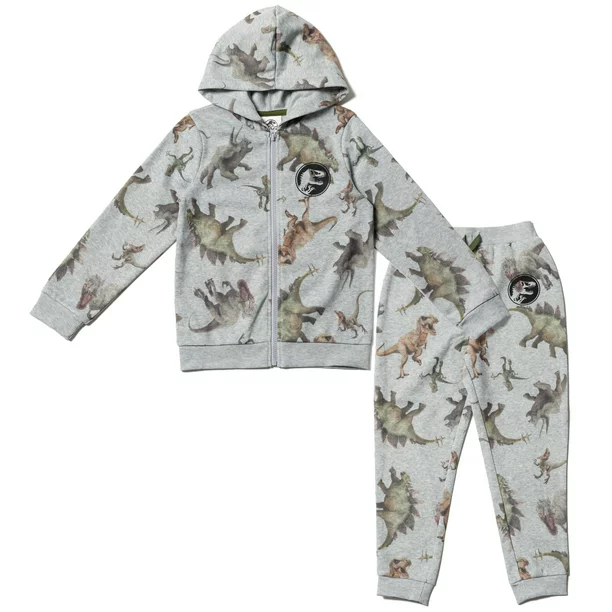 Jurassic World Dinosaur T-Rex Little Boys Fleece Zip Up Hoodie Set